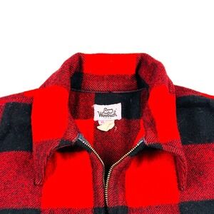 VTG Woolrich Red Black Buffalo Plaid Wool Mackinaw Full Zip Jacket Sz XL